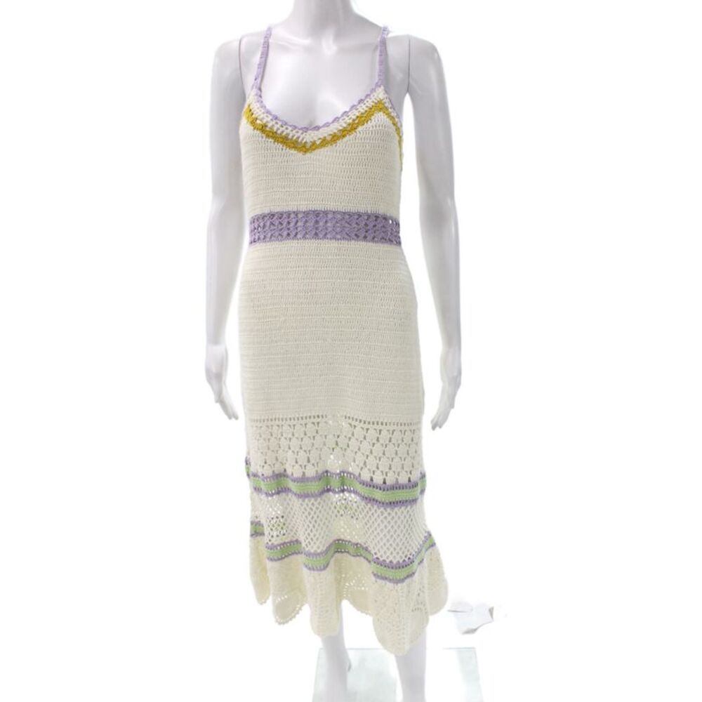 Roller Rabbit Womens Maxi Dress Ivory Cotton Striped Scoop Sleeveless Size XS - Picture 1 of 6